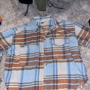 Ford Women's Plaid Button-Up Shirt - Blue and Brown